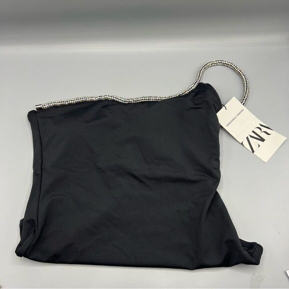 Zara Asymmetric Jeweled One Piece Black Swimsuit - Picture 7 of 11